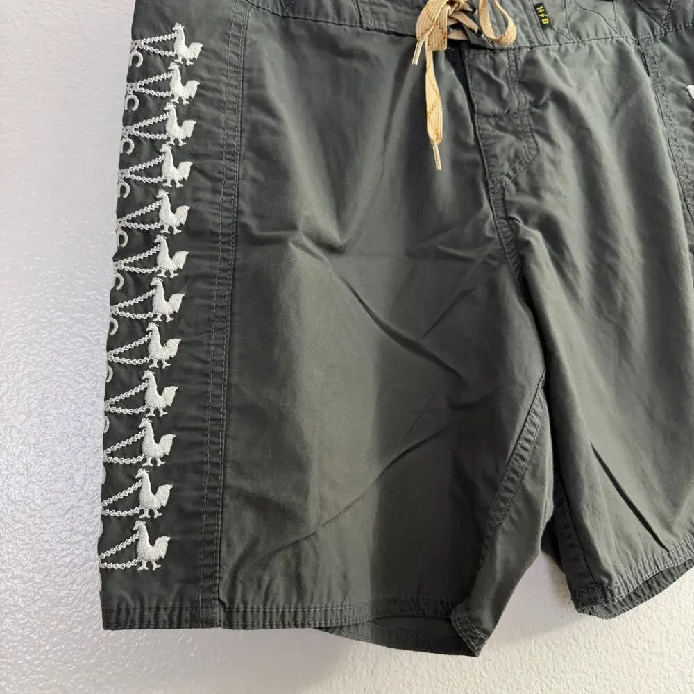 Howler Bros Los Hermanos Board Shorts 30 Grey Mens Beach Rooster Embroidered EUC